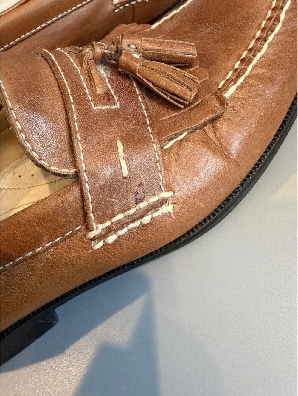 Chaps Mens 10.5M Loafers Dress Shoes Brown Leather Tassel Kiltie Moc Toe Tan